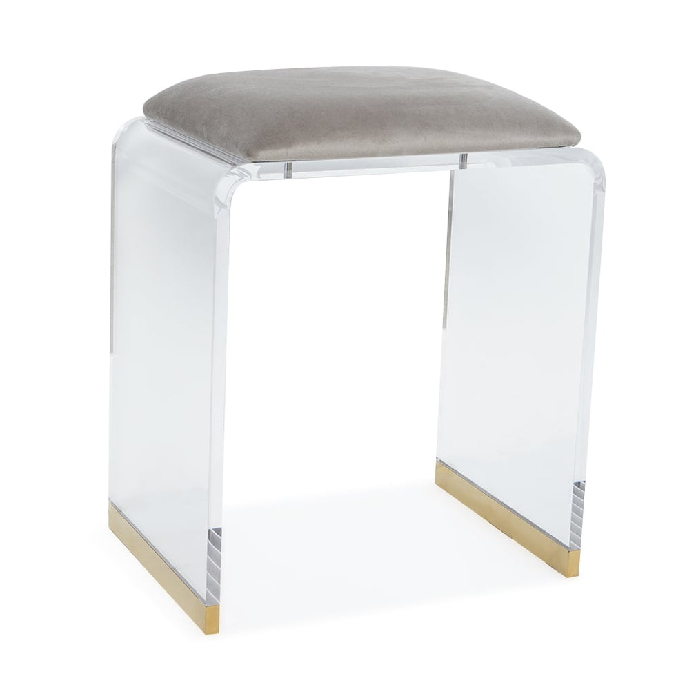 HMR - Velvet Upholstered and Acrylic Frame Makeup Vanity Stool and Clear Ottoman