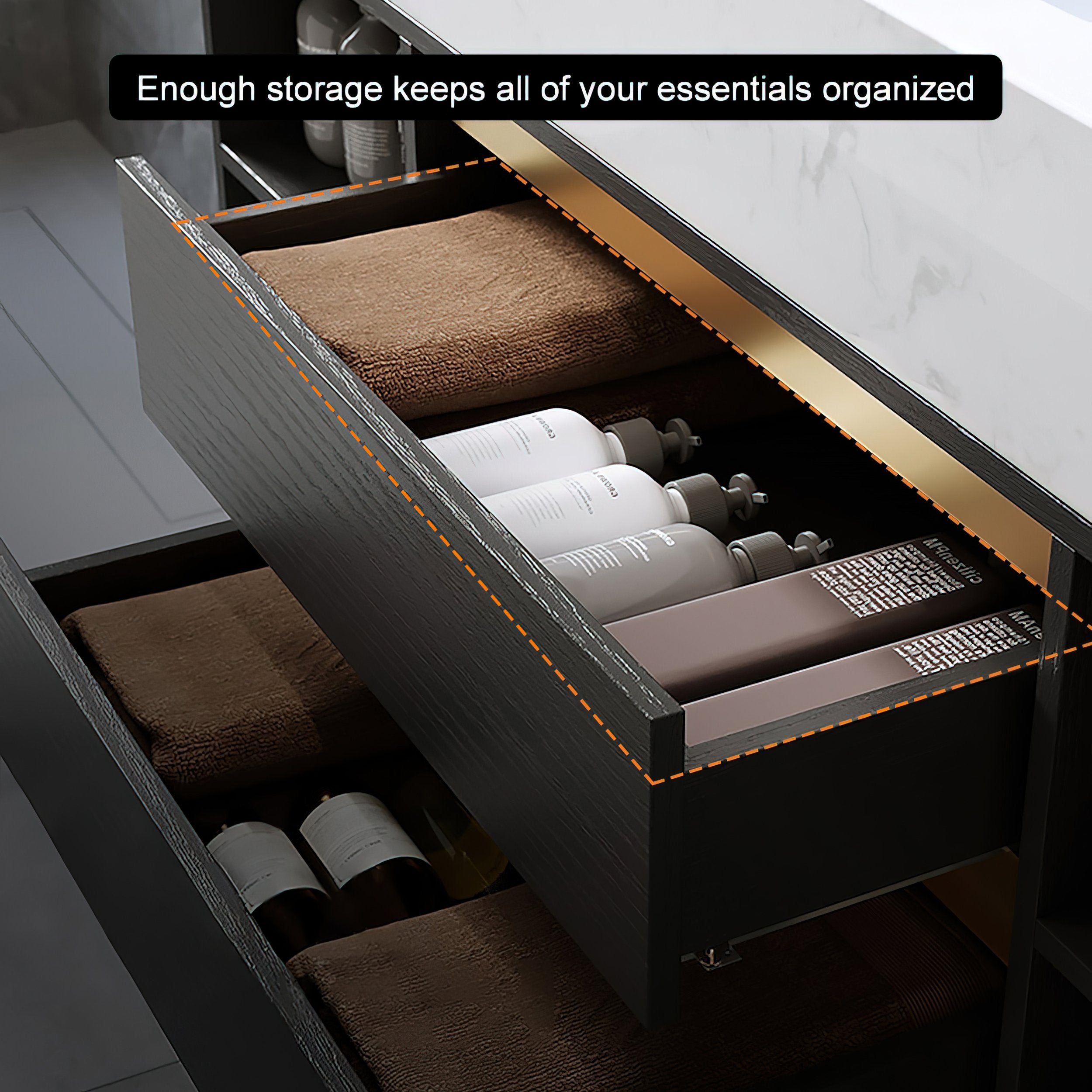 HMR - 39.4" Modern Floating Bathroom Vanity Set with Ceramic Sink 2 Drawers & Open Shelves