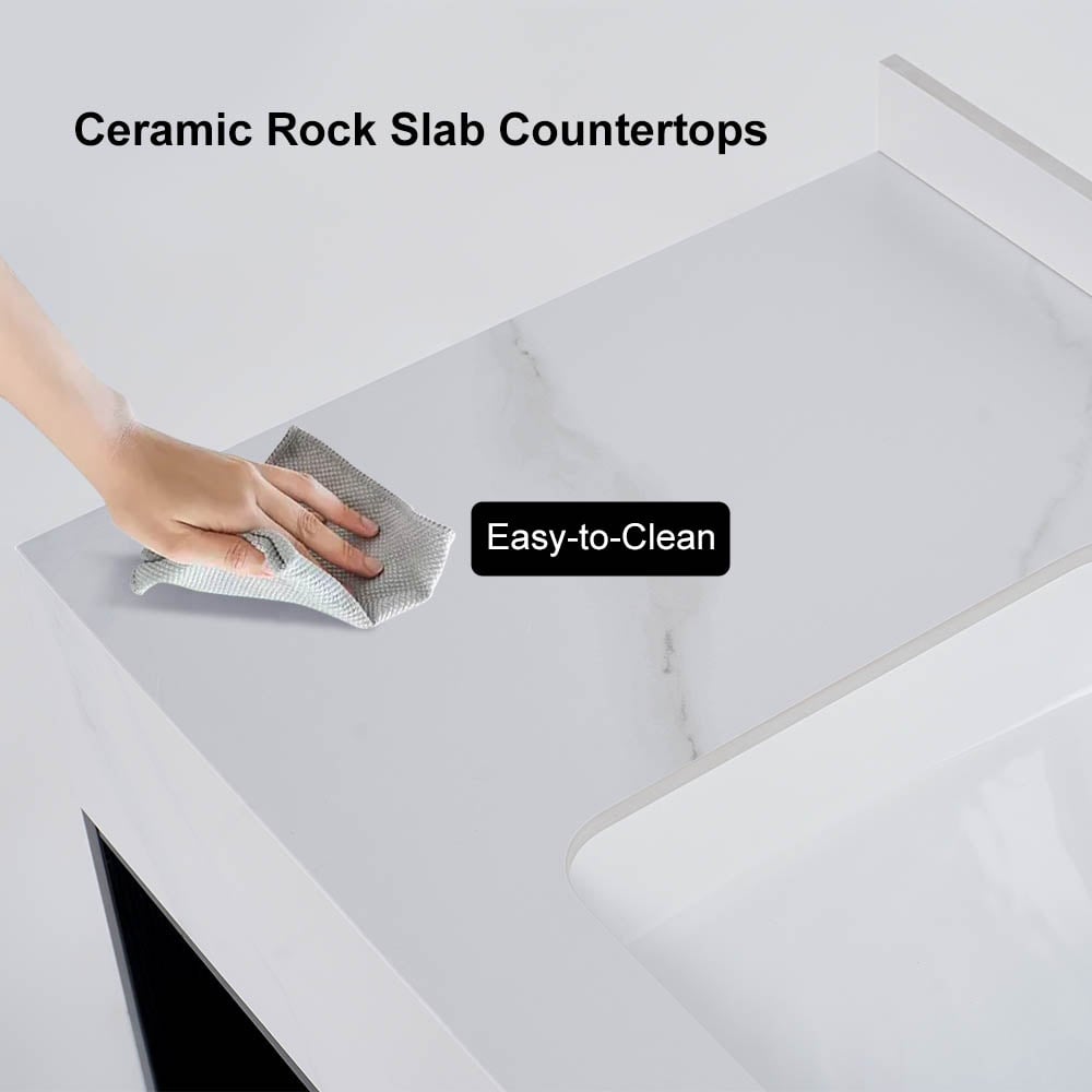 HMR - 39.4" Modern Floating Bathroom Vanity Set with Ceramic Sink 2 Drawers & Open Shelves