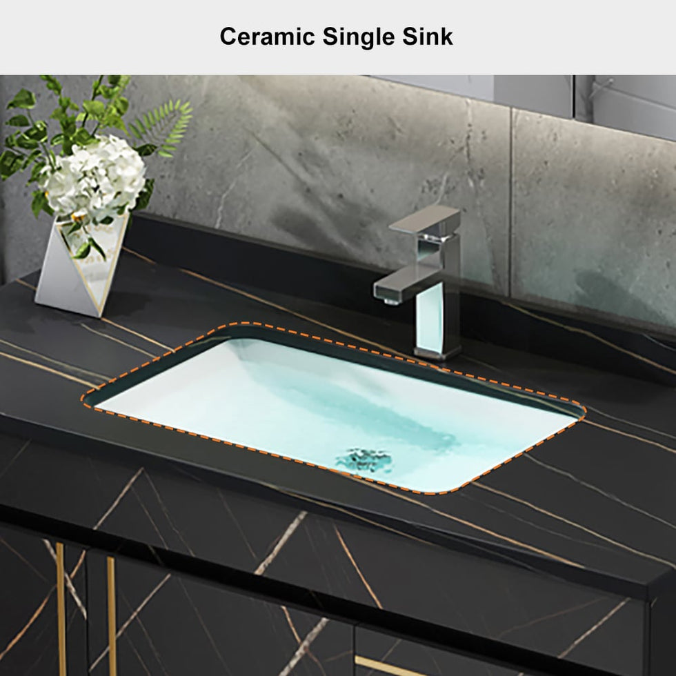 HMR - 35" Faux Marble Floating Bathroom Vanity with Single Ceramic Sink in Black