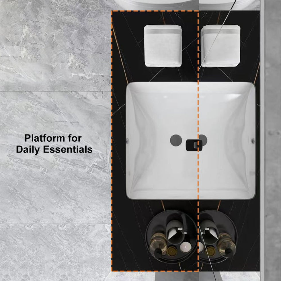 HMR - 35" Faux Marble Floating Bathroom Vanity with Single Ceramic Sink in Black