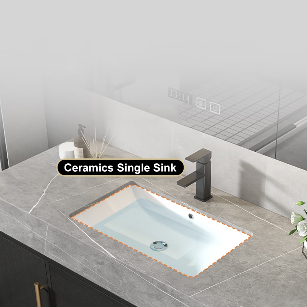HMR - 39" Modern Floating Stone Top Bathroom Vanity Set with Sink