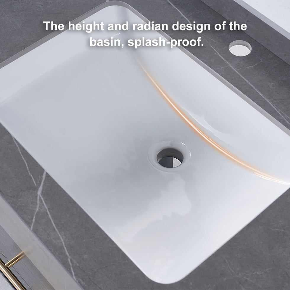HMR - 39" Modern Floating Stone Top Bathroom Vanity Set with Sink