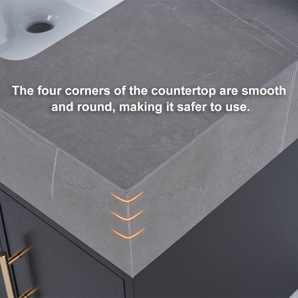 HMR - 39" Modern Floating Stone Top Bathroom Vanity Set with Sink