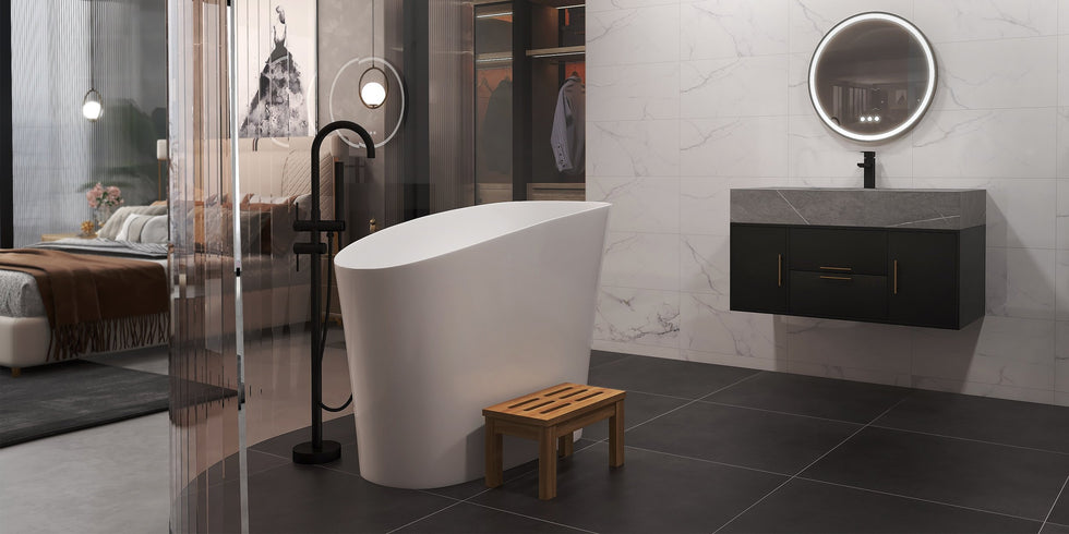 HMR - 39" Modern Floating Stone Top Bathroom Vanity Set with Sink