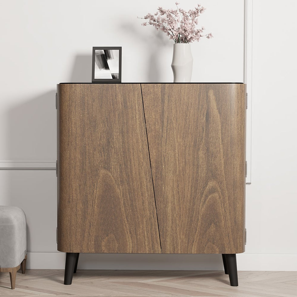 HMR - Entryway Shoe Storage Cabinet with 2 Doors and 5 Shelves (for 14 Pairs) in Walnut