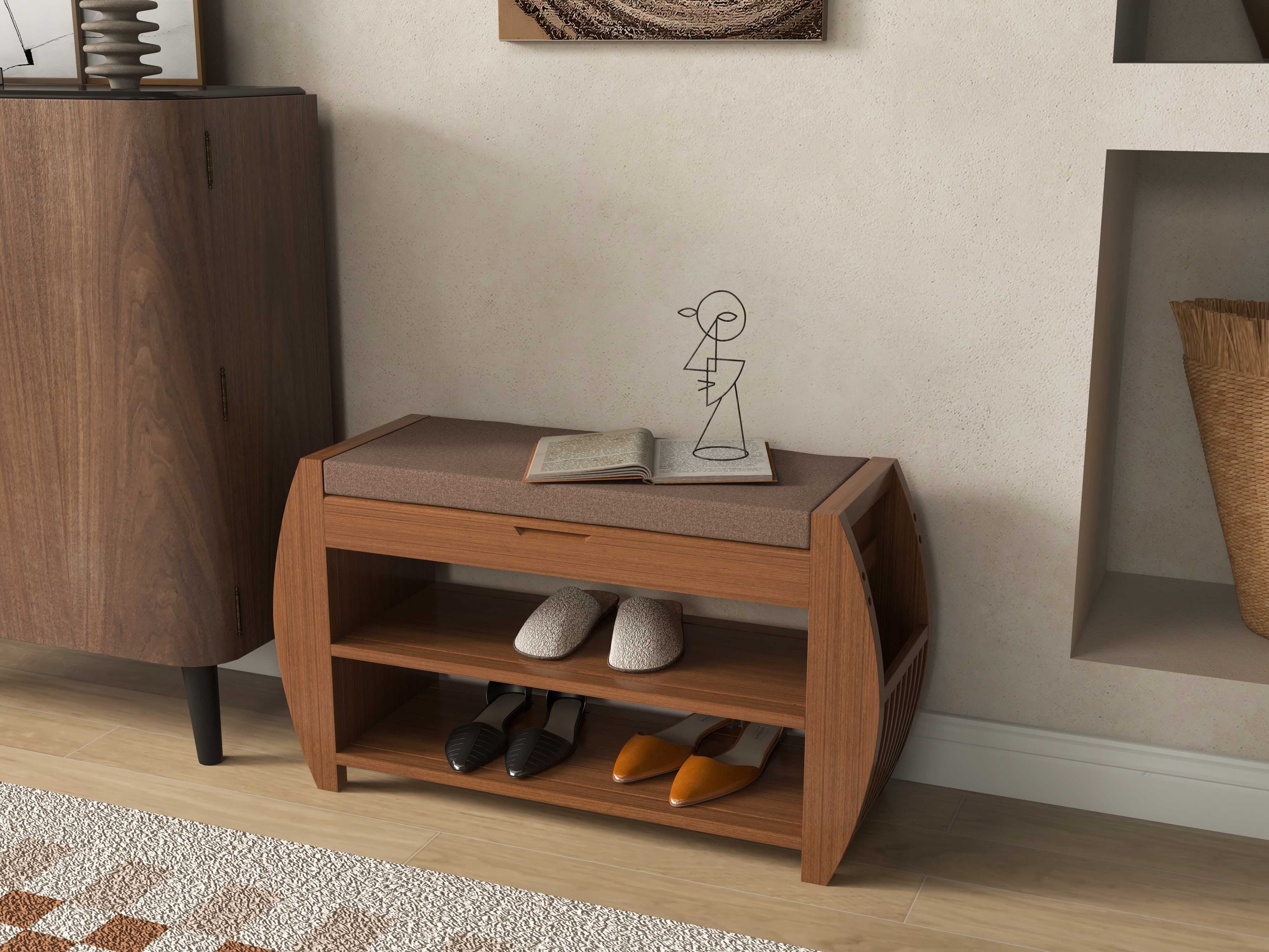 HMR - Entryway Shoe Storage Cabinet with 2 Doors and 5 Shelves (for 14 Pairs) in Walnut