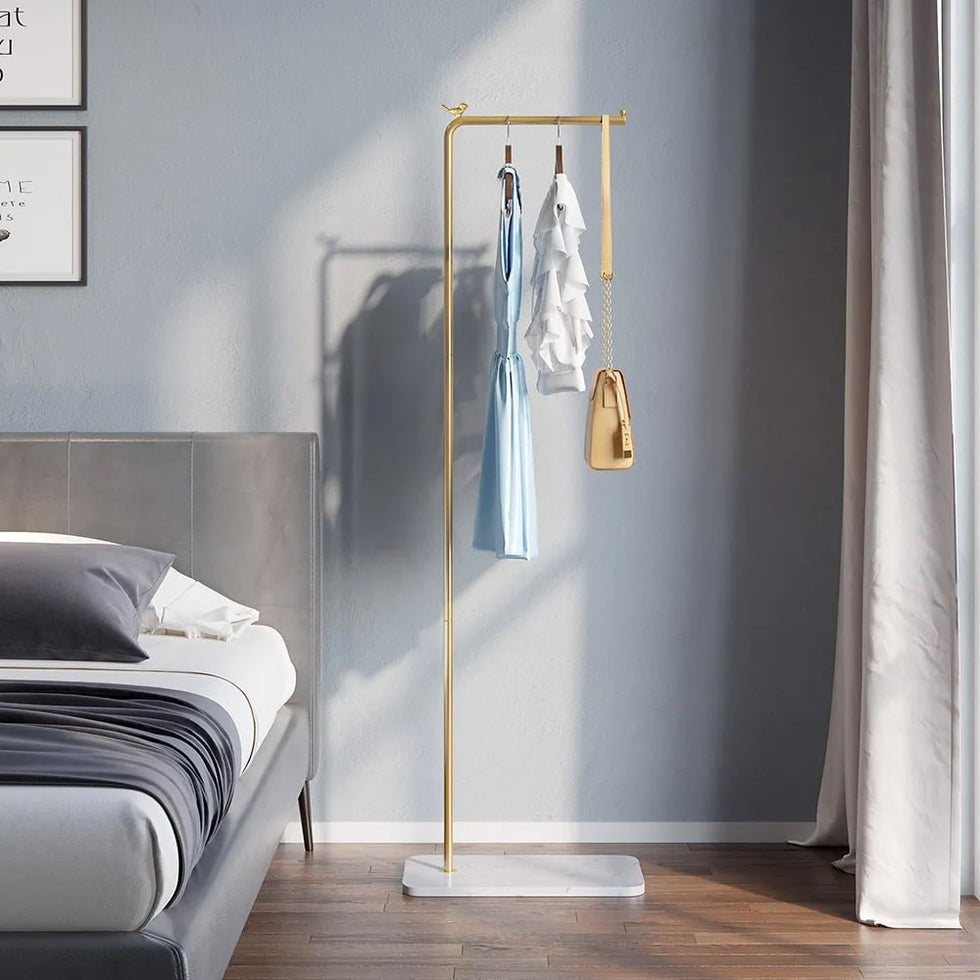HMR - Modern Corner Clothing Garment Rack with Marble Base
