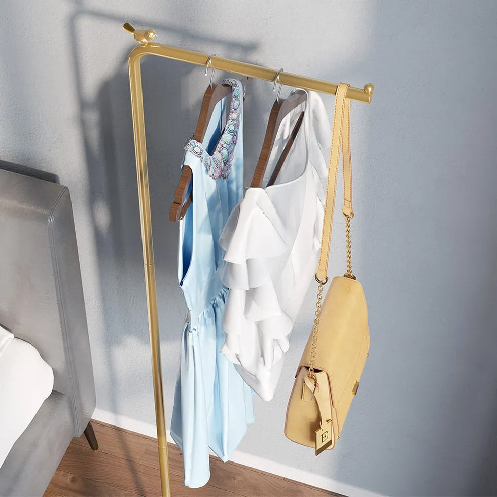 HMR - Modern Corner Clothing Garment Rack with Marble Base