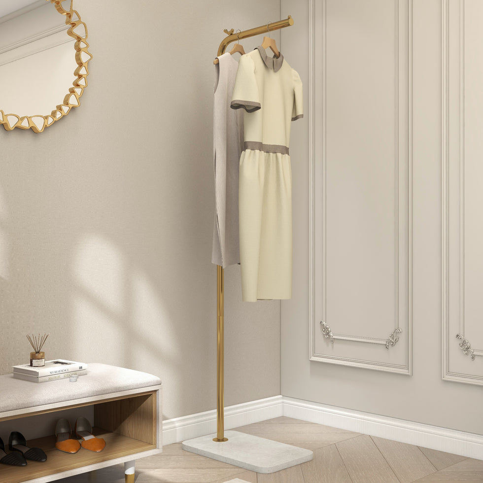 HMR - Modern Corner Clothing Garment Rack with Marble Base
