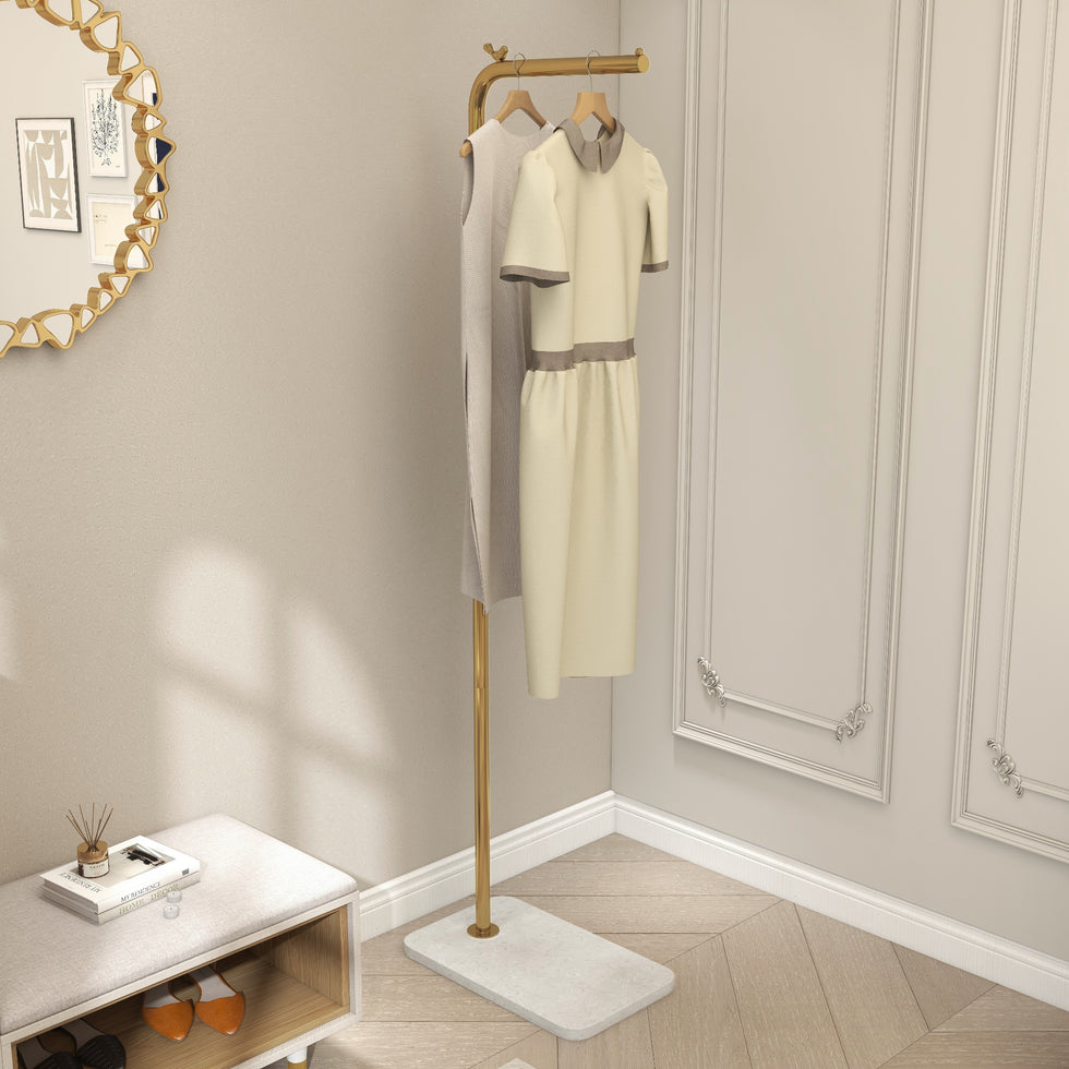 HMR - Modern Corner Clothing Garment Rack with Marble Base