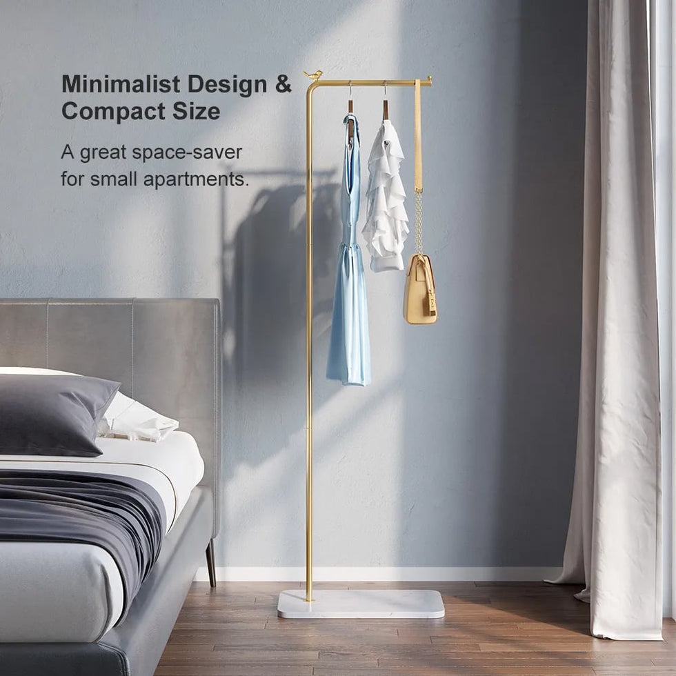 HMR - Modern Corner Clothing Garment Rack with Marble Base