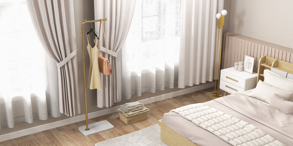 HMR - Modern Corner Clothing Garment Rack with Marble Base
