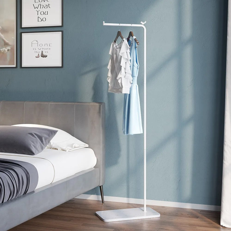 HMR - Modern Corner Clothing Garment Rack with Marble Base