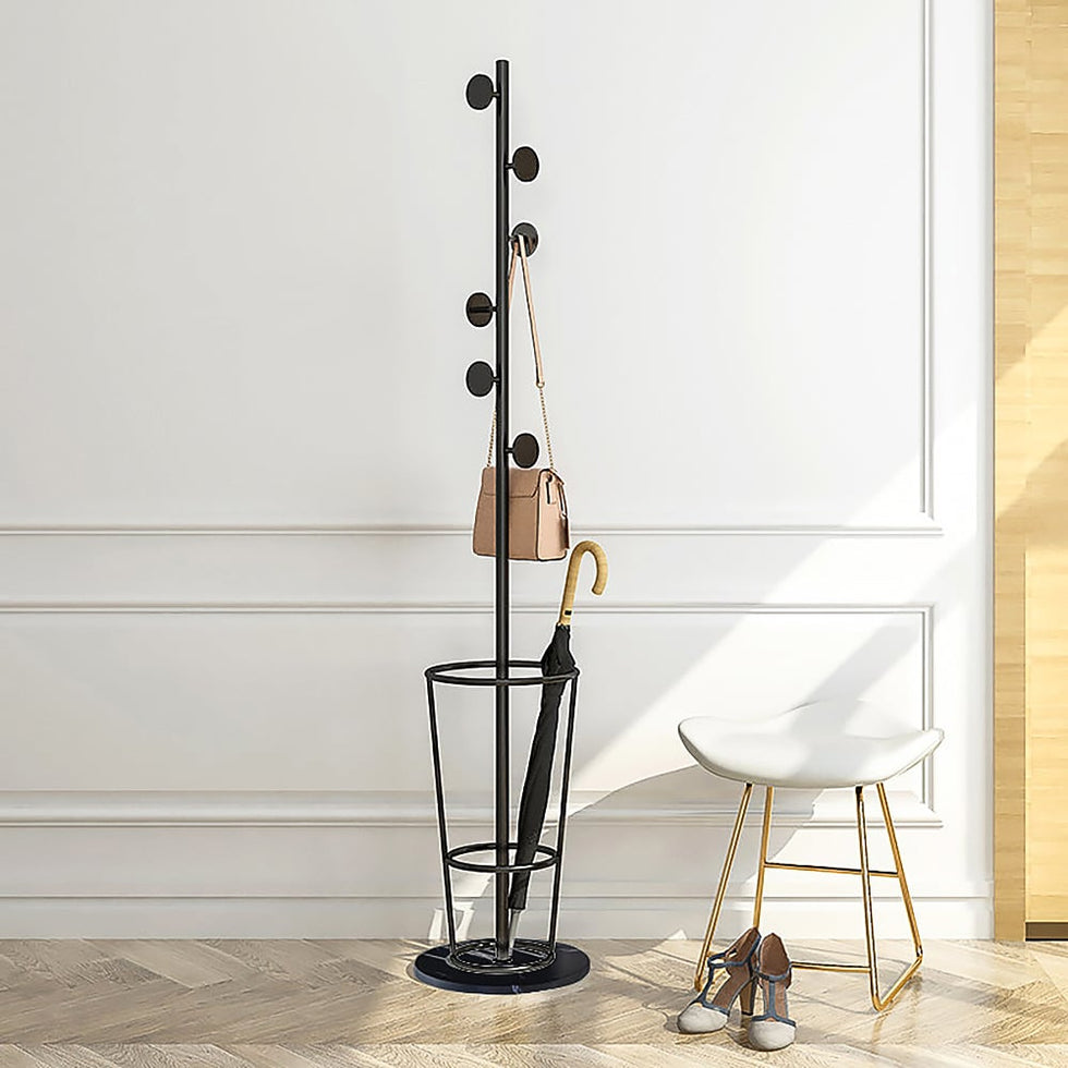 HMR - 67'' Round Hooks Coat Rack with Umbrella Rack Base