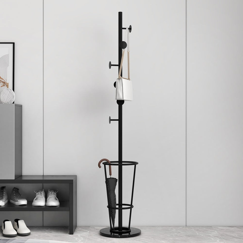 HMR - 67'' Round Hooks Coat Rack with Umbrella Rack Base