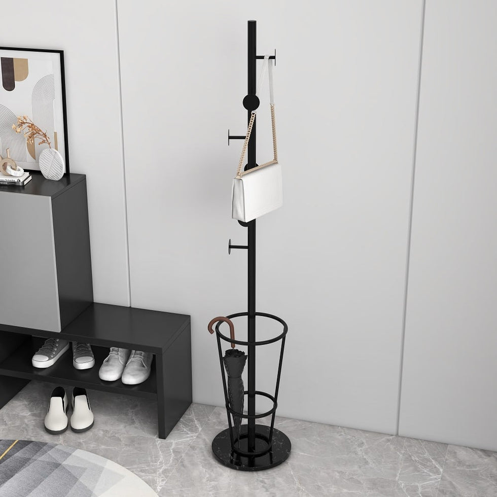 HMR - 67'' Round Hooks Coat Rack with Umbrella Rack Base