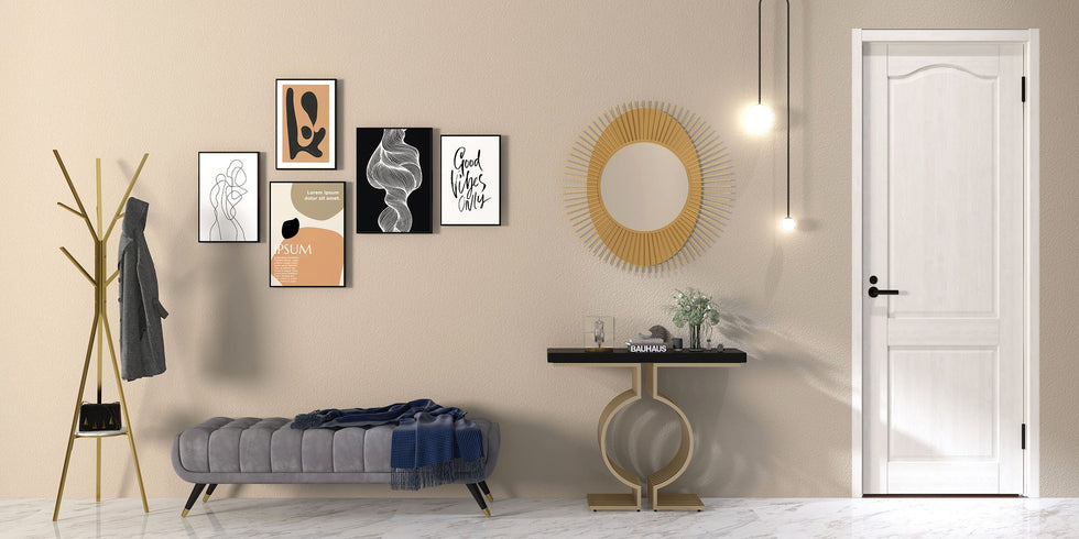 HMR - Modern Freestanding Coat Rack with Shelf Marble Base 70.9" in Gold