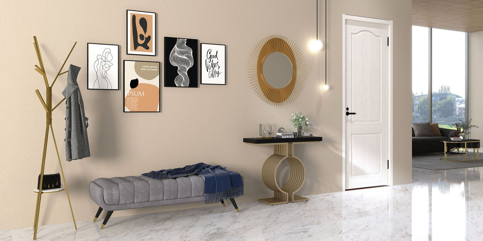 HMR - Modern Freestanding Coat Rack with Shelf Marble Base 70.9" in Gold