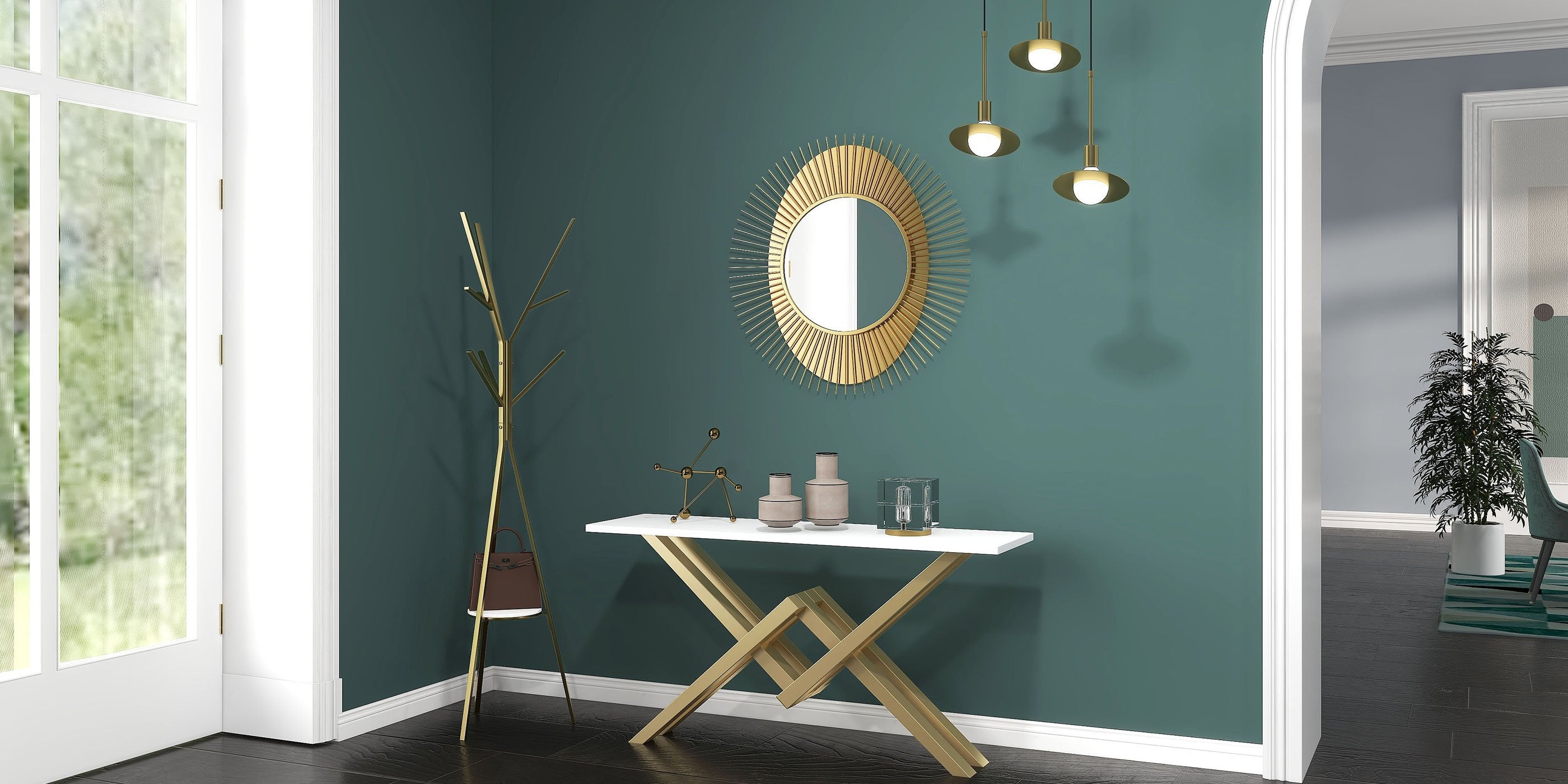 HMR - Modern Freestanding Coat Rack with Shelf Marble Base 70.9" in Gold