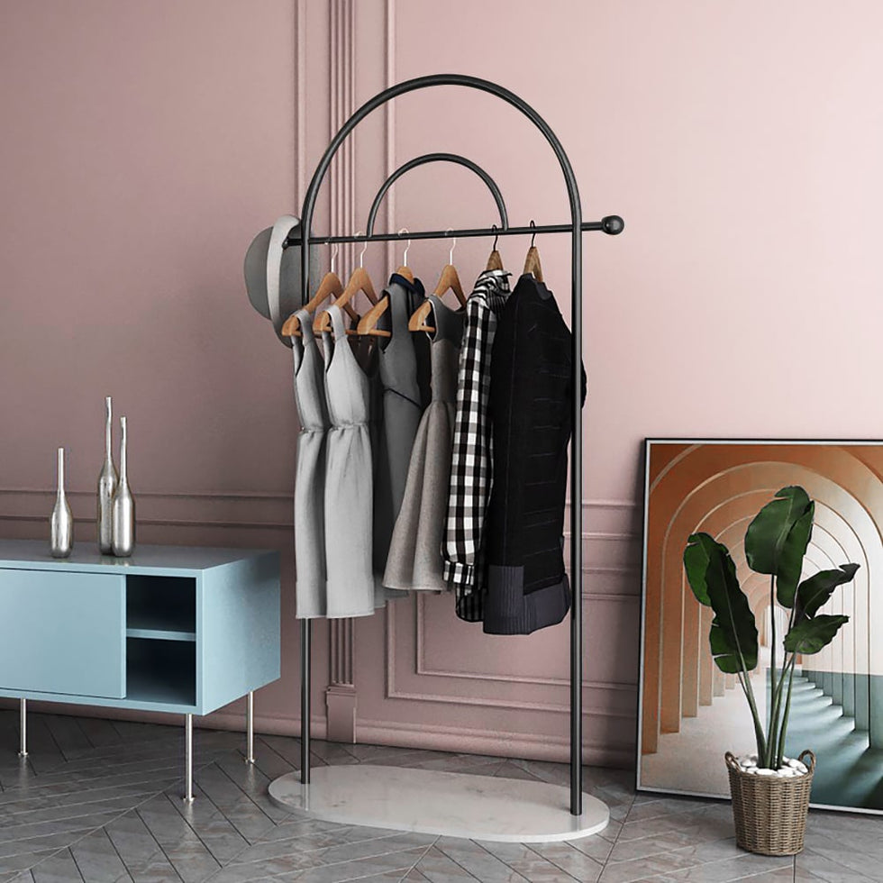 HMR - Modern Freestanding Rail Cloth Rack with Marble Base