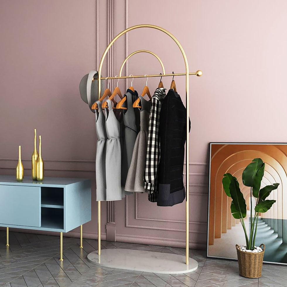 HMR - Modern Freestanding Rail Cloth Rack with Marble Base