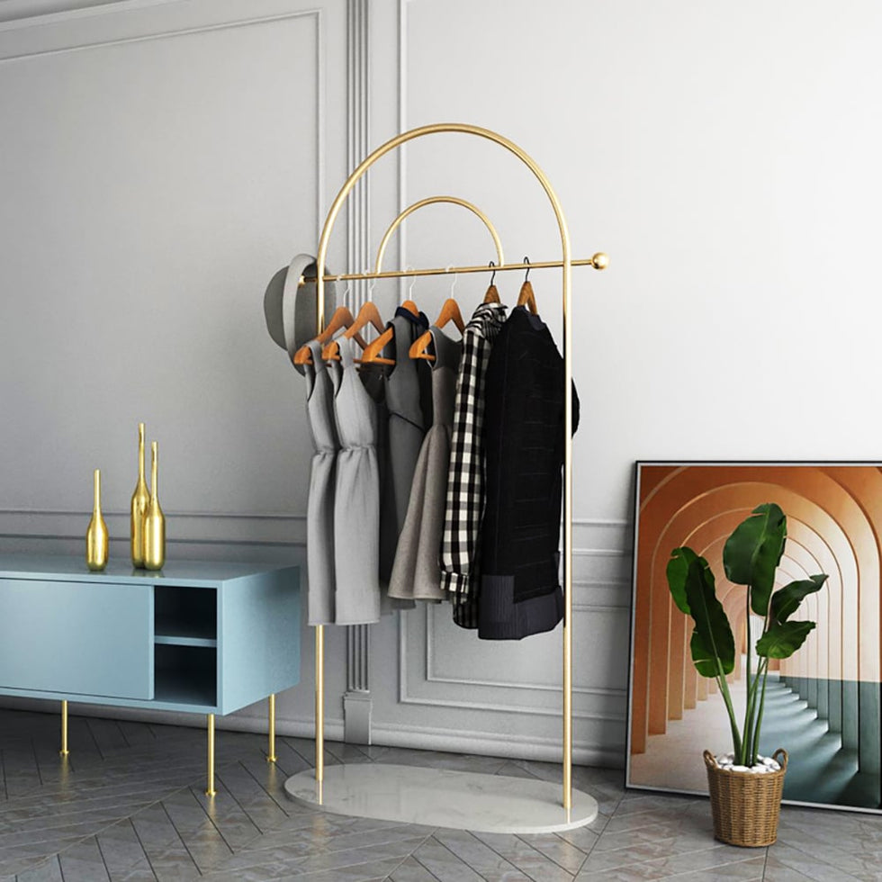 HMR - Modern Freestanding Rail Cloth Rack with Marble Base