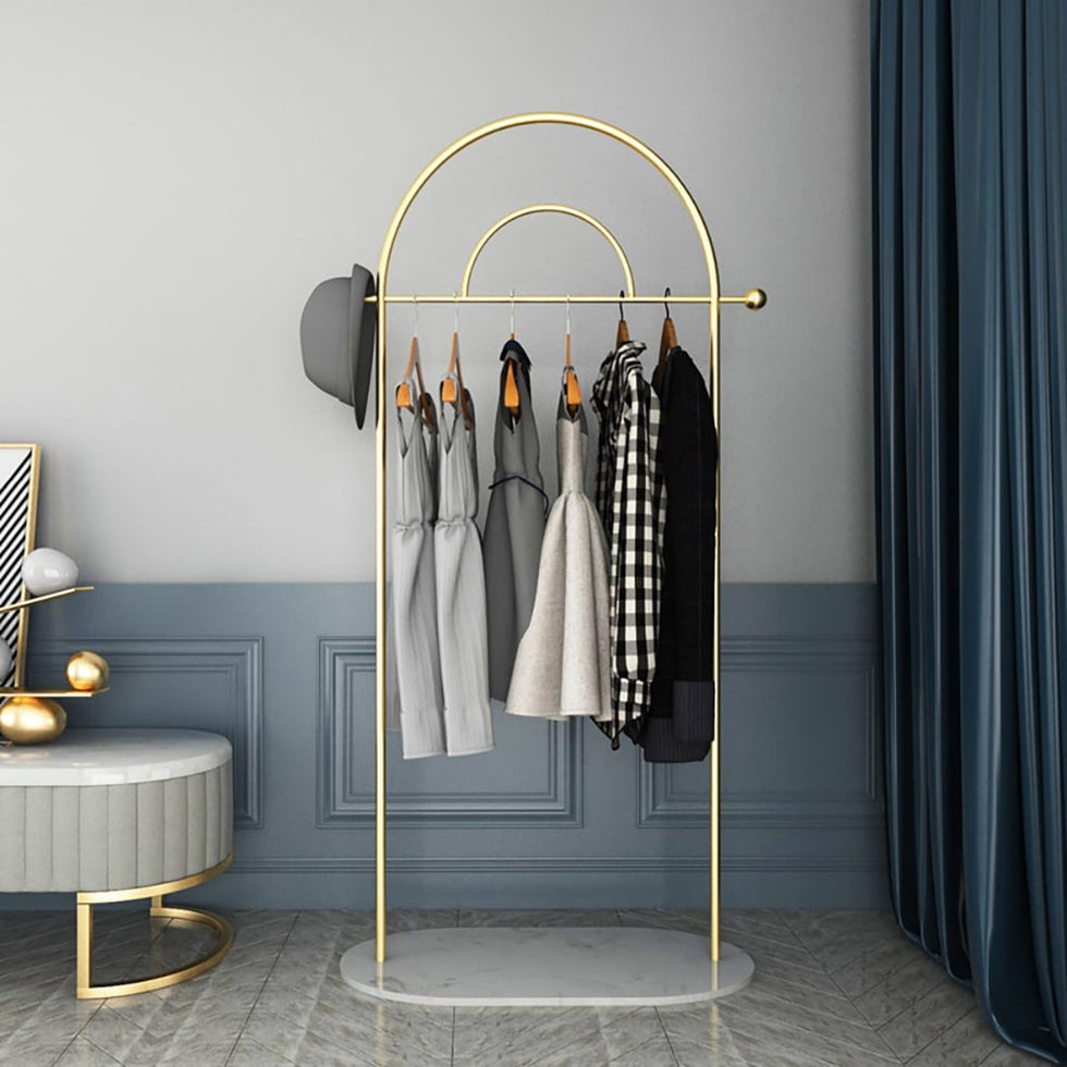 HMR - Modern Freestanding Rail Cloth Rack with Marble Base