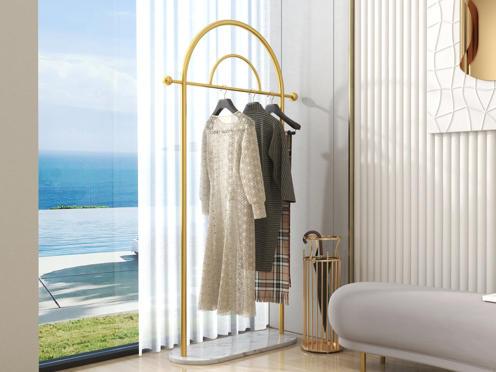 HMR - Modern Freestanding Rail Cloth Rack with Marble Base