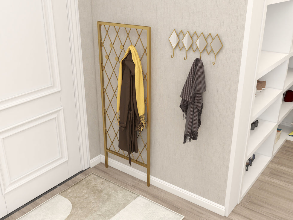 HMR - Entryway Wall Mounted Corner Coat Rack with Hooks in Gold