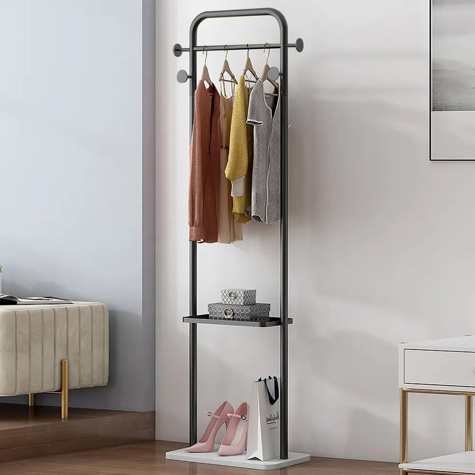 HMR - Modern Freestanding Rail Cloth Rack with Marble Base