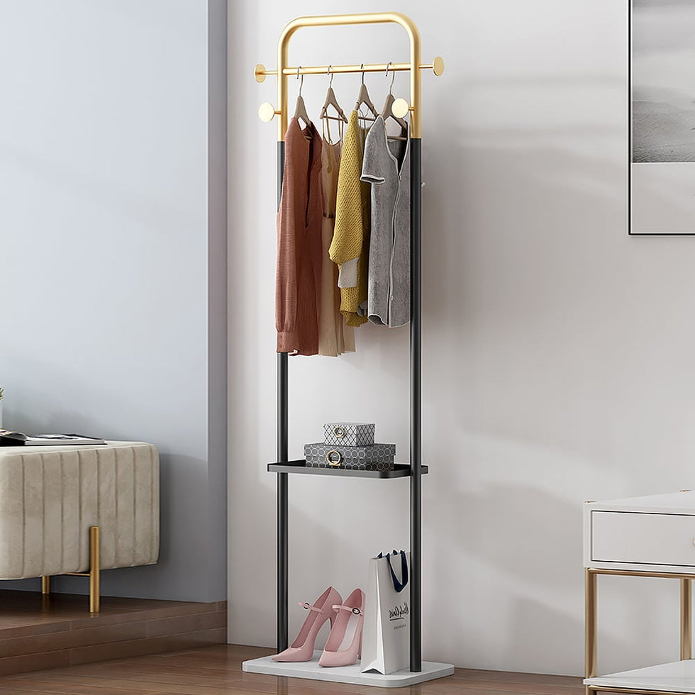 HMR - Modern Freestanding Rail Cloth Rack with Marble Base