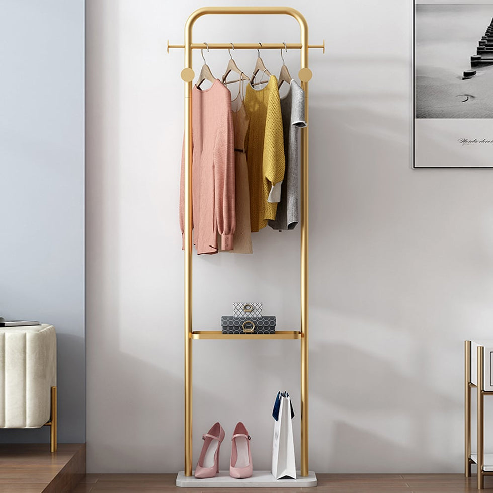 HMR - Modern Freestanding Rail Cloth Rack with Marble Base