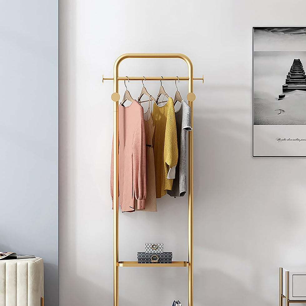 HMR - Modern Freestanding Rail Cloth Rack with Marble Base