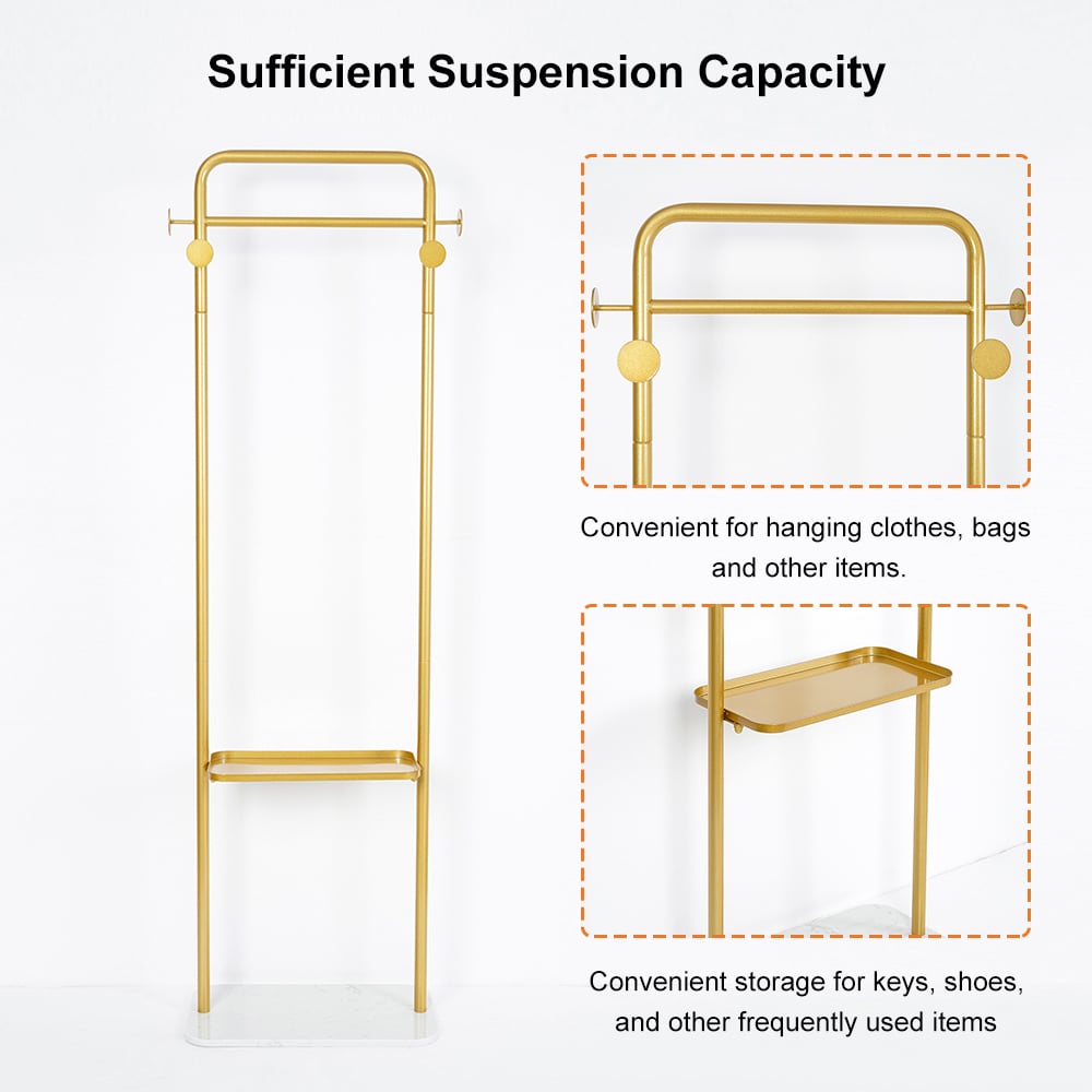 HMR - Modern Freestanding Rail Cloth Rack with Marble Base