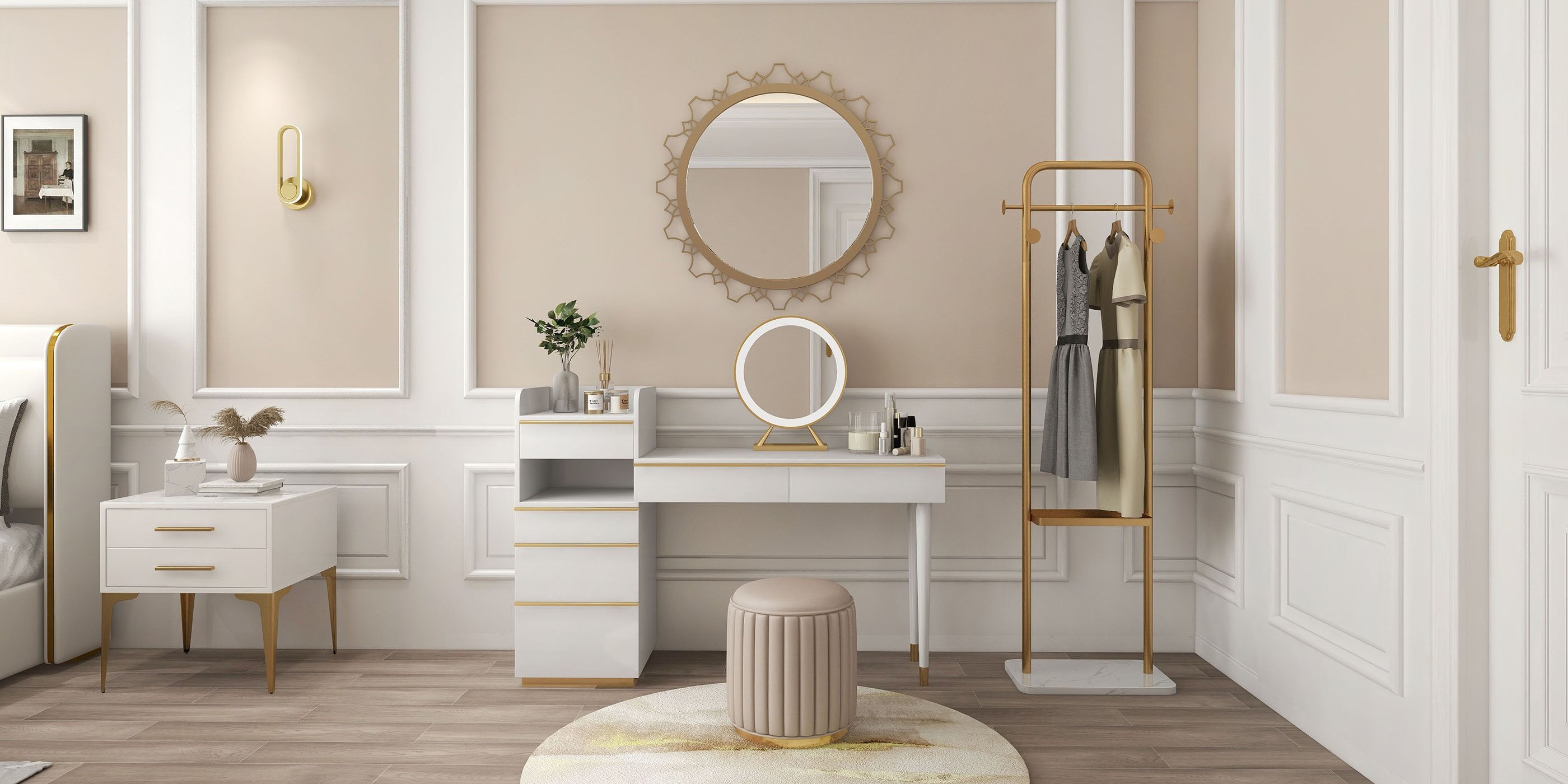 HMR - Modern Freestanding Rail Cloth Rack with Marble Base
