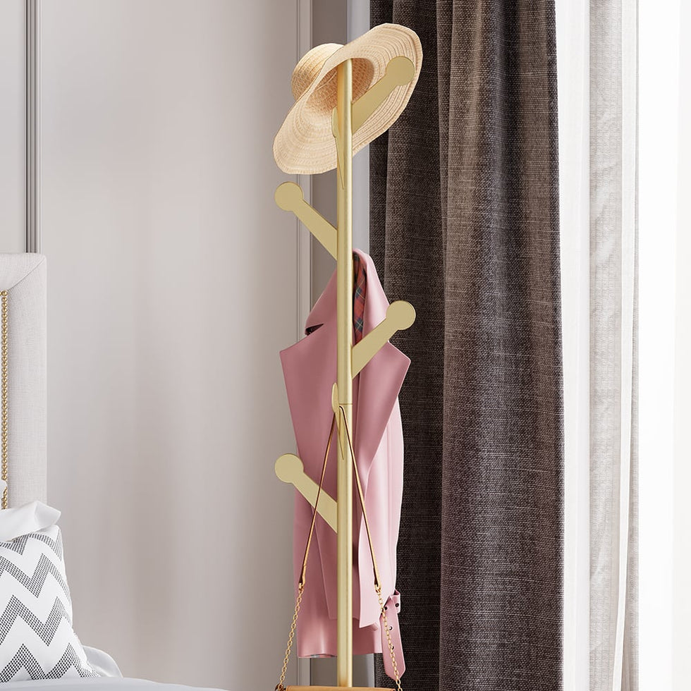 HMR - Marble Bedroom Clothing Rack with Hooks in Gold