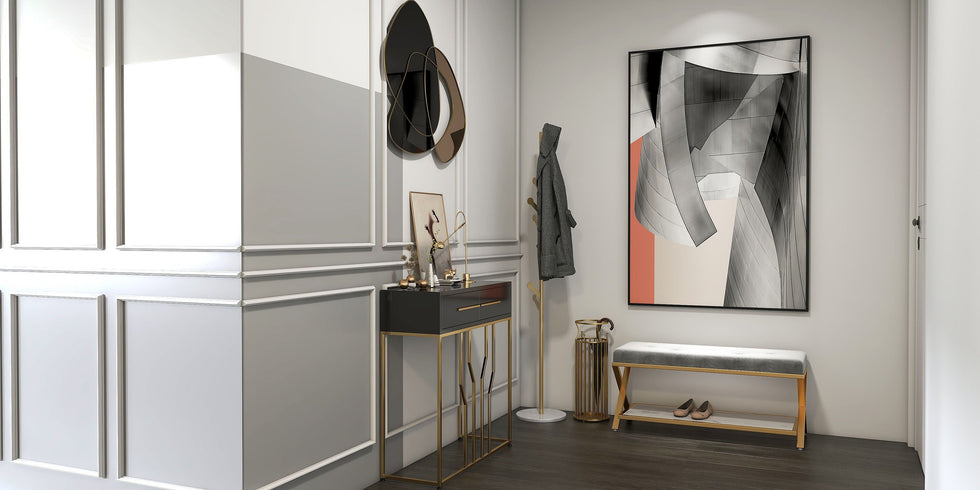 HMR - Marble Bedroom Clothing Rack with Hooks in Gold