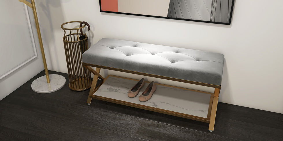 HMR - Marble Bedroom Clothing Rack with Hooks in Gold