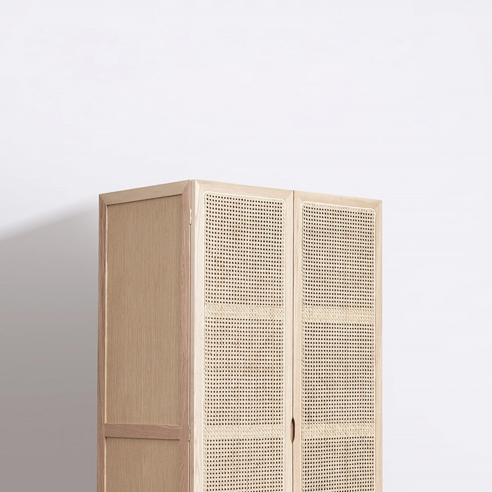 HMR - 2-Door Rattan with Hidden Drawer Woven Cabinet in Ash