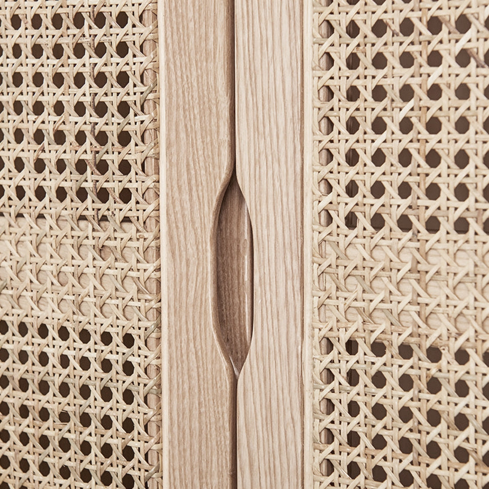 HMR - 2-Door Rattan with Hidden Drawer Woven Cabinet in Ash