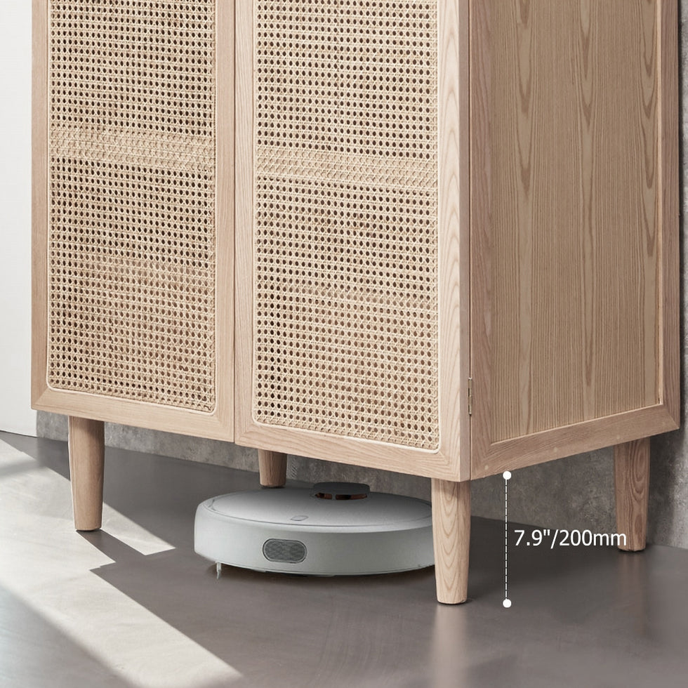 HMR - 2-Door Rattan with Hidden Drawer Woven Cabinet in Ash