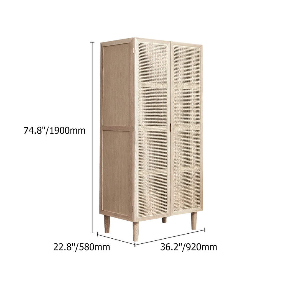 HMR - 2-Door Rattan with Hidden Drawer Woven Cabinet in Ash