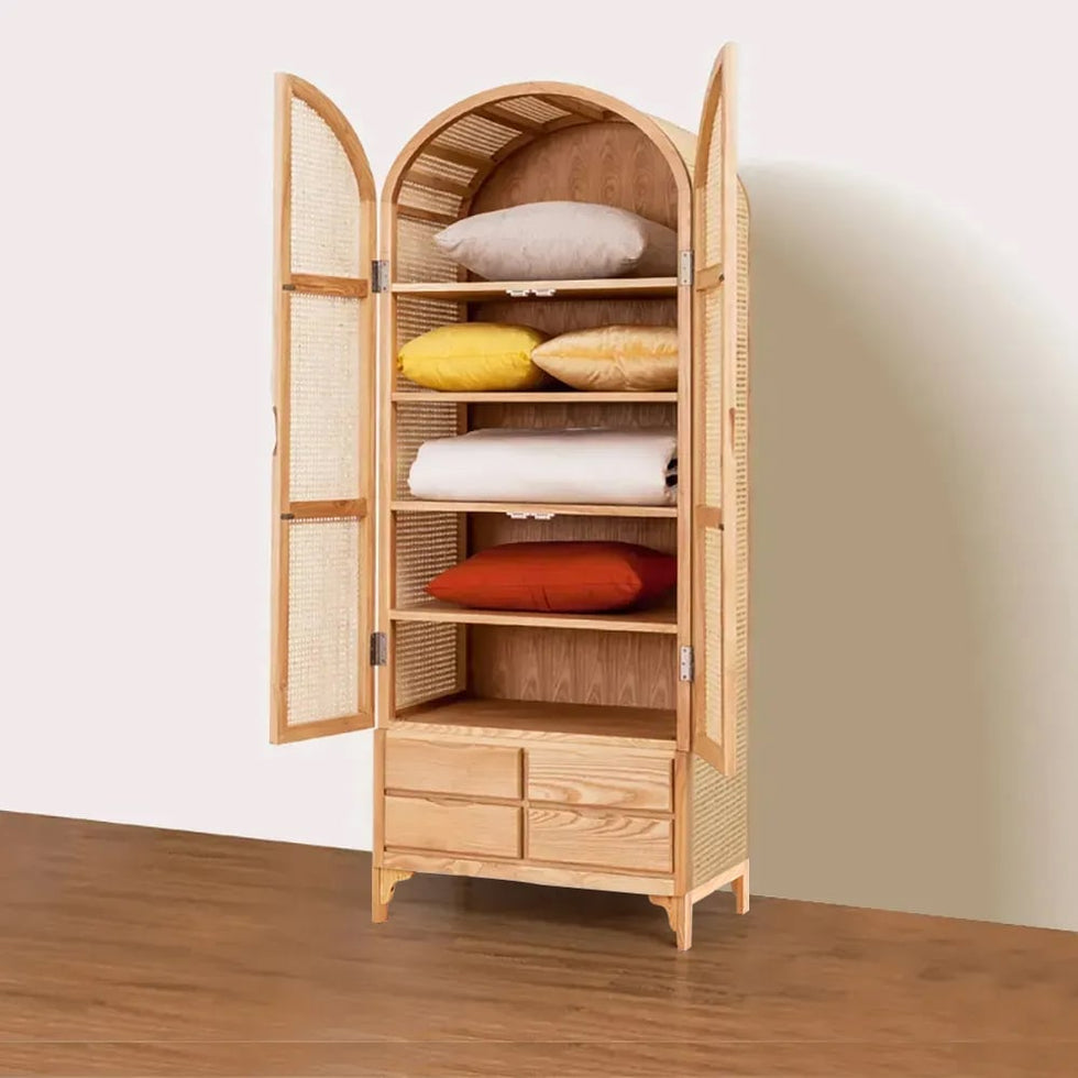 HMR - Rattan Armoire Wardrobe with 2 Doors and 4 Drawers in 78.7"H, Natural