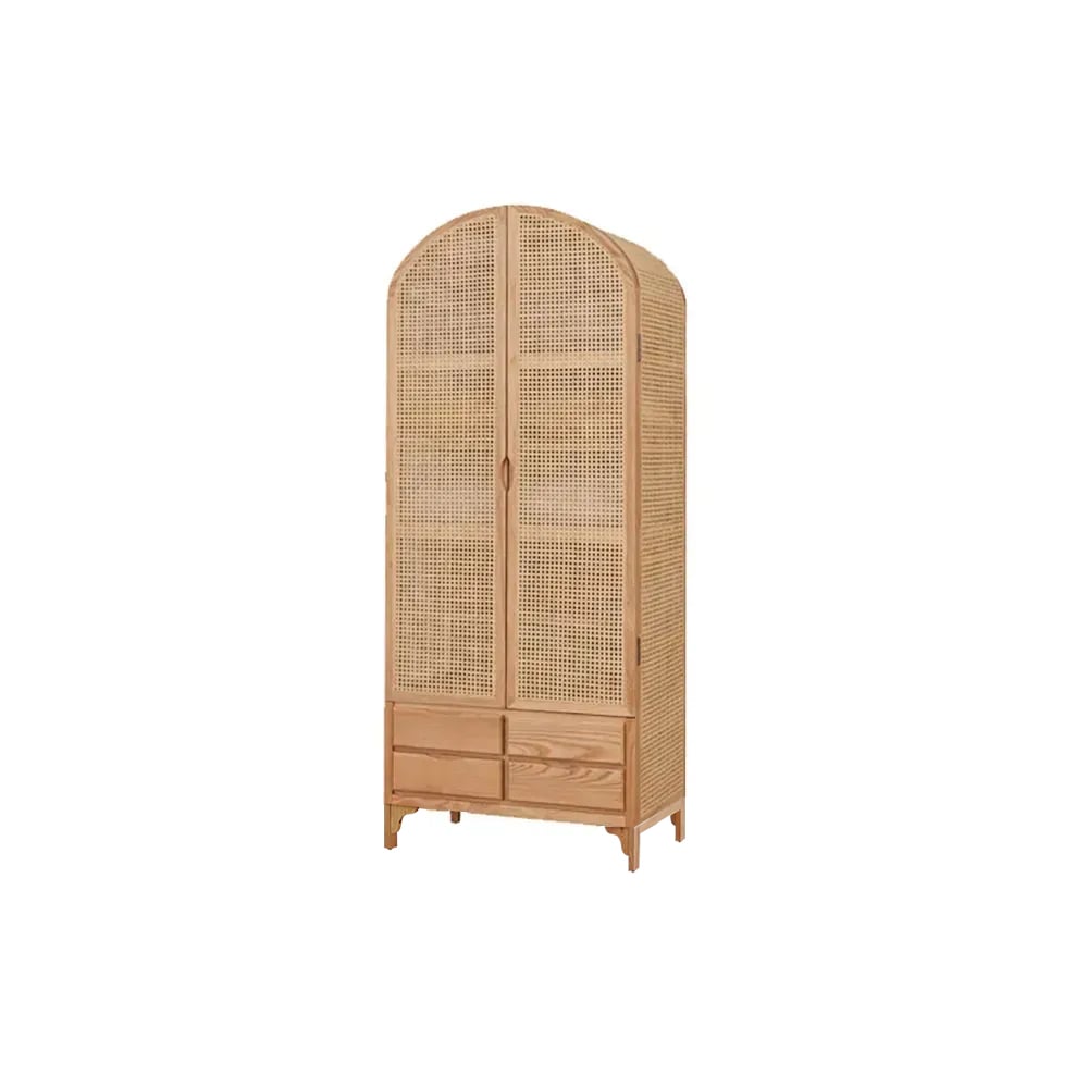 HMR - Rattan Armoire Wardrobe with 2 Doors and 4 Drawers in 78.7"H, Natural