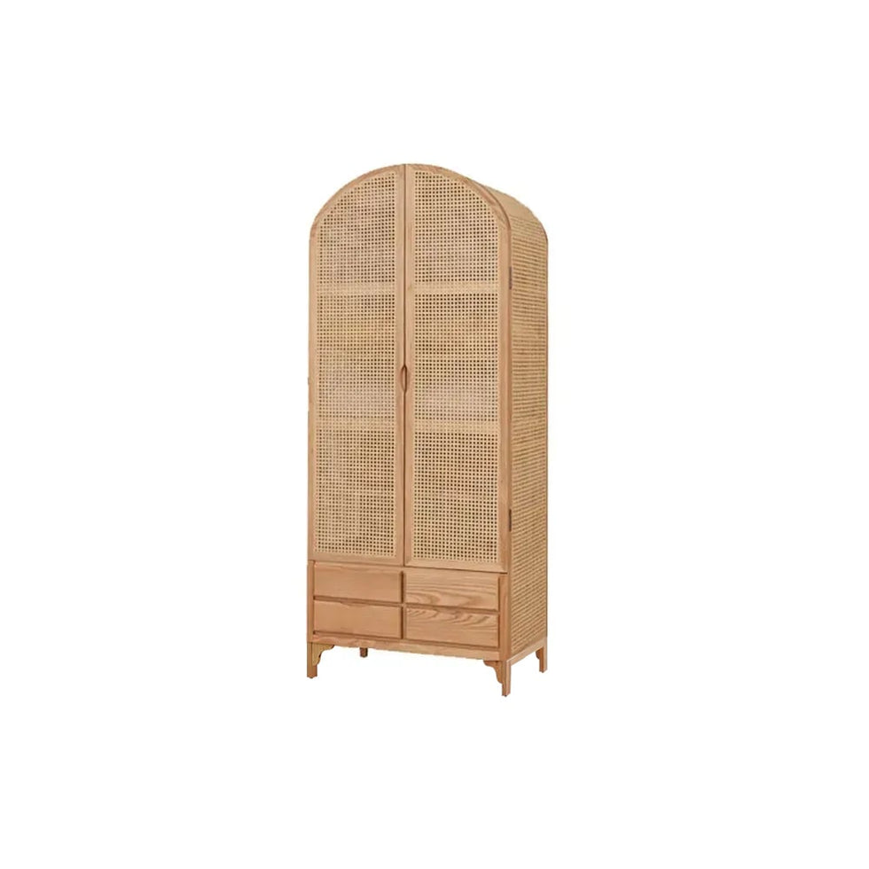 HMR - Rattan Armoire Wardrobe with 2 Doors and 4 Drawers in 78.7"H, Natural