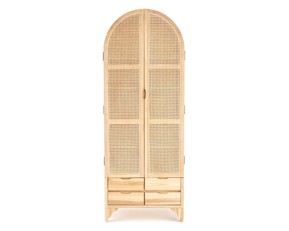 HMR - Rattan Armoire Wardrobe with 2 Doors and 4 Drawers in 78.7"H, Natural