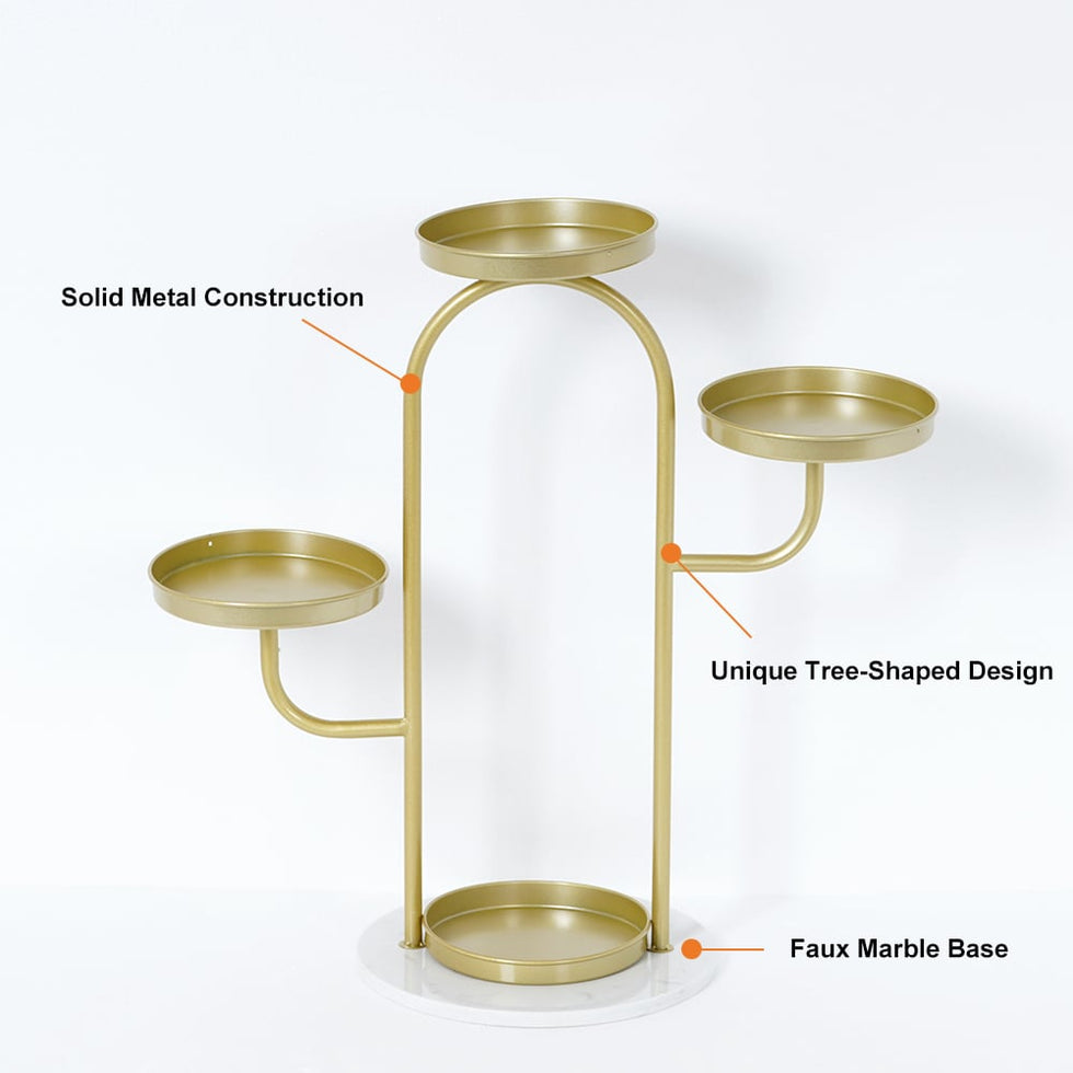 HMR - 25"/37" Modern Tree-Shaped 4/6-Tiered Plant Stand (Set of 2) in Gold
