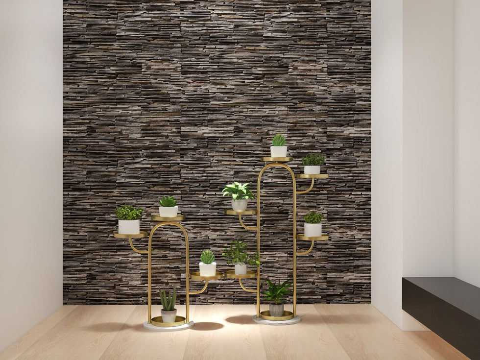 HMR - 25"/37" Modern Tree-Shaped 4/6-Tiered Plant Stand (Set of 2) in Gold