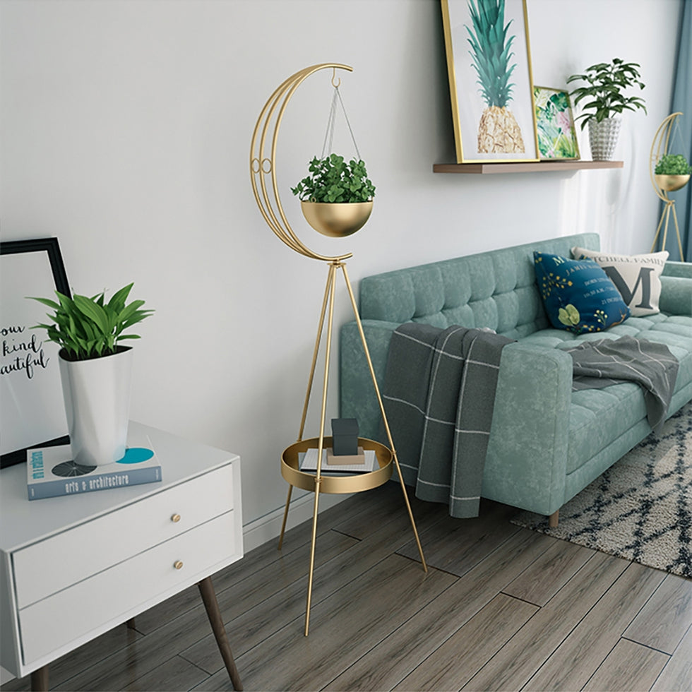 HMR - Half-Moon Plant Stand with Shelf in Gold
